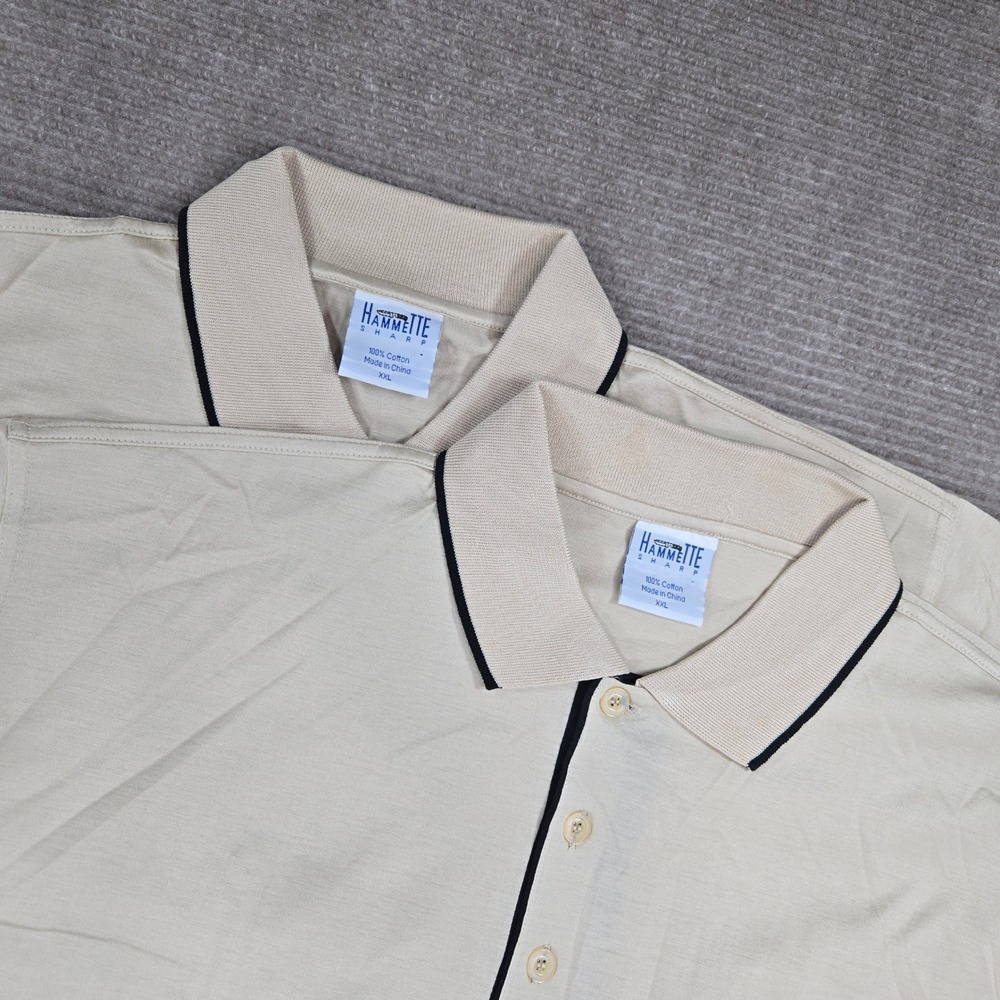 Hammette‎ Sharp Mens XXL Beige Tipped Collar Pocket Cotton Polo Shirt 2PK